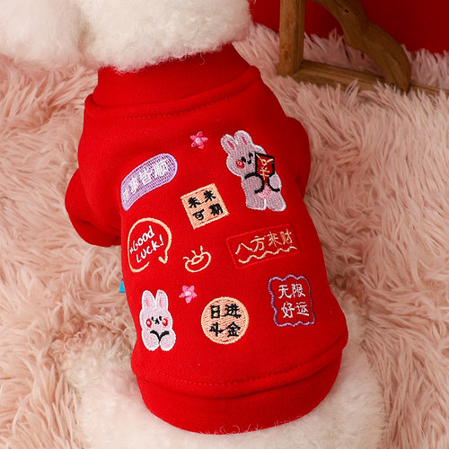 狗狗新年衣服2026新款冬装小型犬比熊两脚衣厚款卫衣拜年户外博美