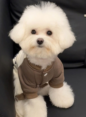 小狗冬天外出穿的衣服可牵引卫衣比熊保暖冬装防掉毛按扣式四脚衣