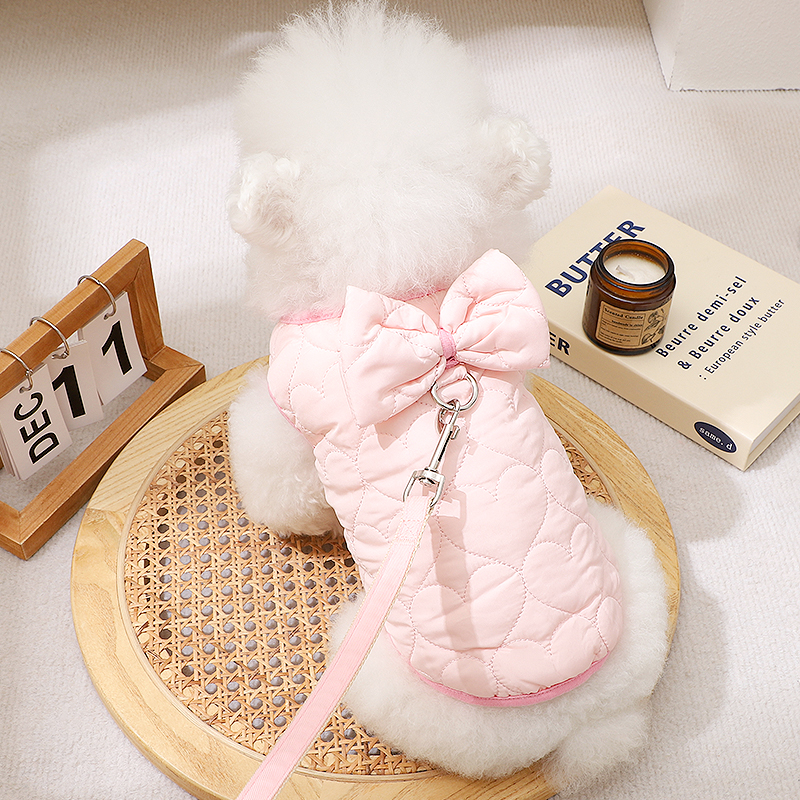 小狗冬天衣服比熊冬季保暖棉衣泰迪外出遛狗可牵引马甲宠物春秋装