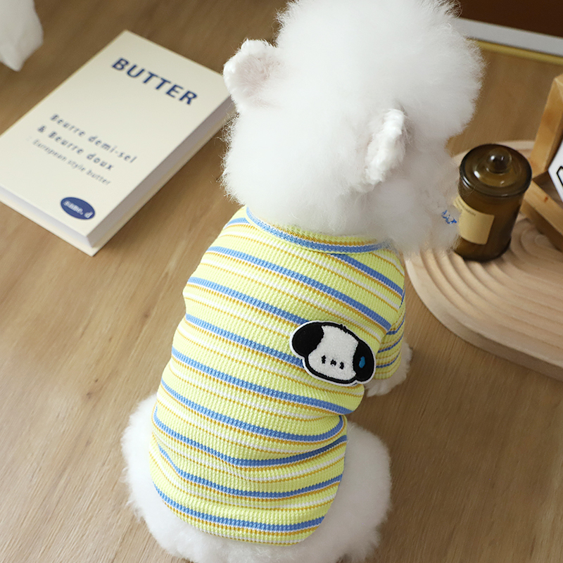 幼犬衣服秋天韩系套头衫小型犬外出散步遛狗专用可爱卡通条纹短袖