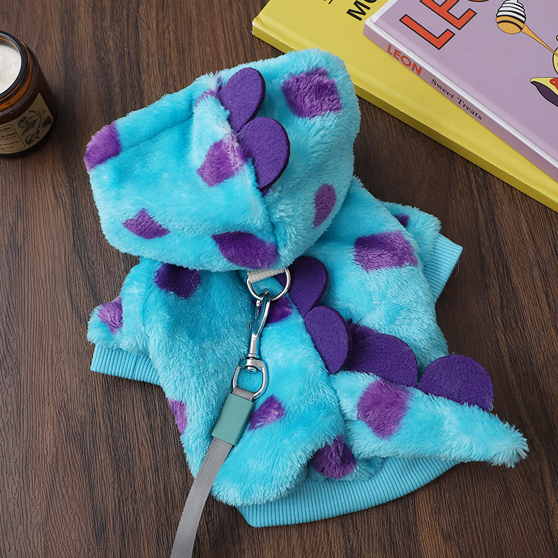 狗狗衣服秋冬保暖小型犬恐龙变身装可牵引加厚加绒保暖舒适两脚衣