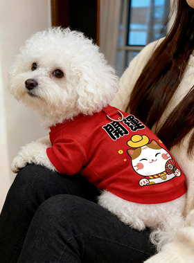 狗狗新年衣服比熊冬天红色喜庆可牵引过年冬季厚款保暖棉衣拜年服
