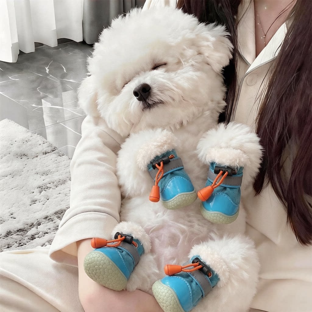 小狗狗鞋子秋冬季保暖外出加厚防滑比熊加绒抽绳鞋子小型犬西高地