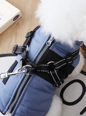 狗狗冬天衣服比熊小狗冬季外出保暖可牵引棉衣宠物加绒拉链两脚衣