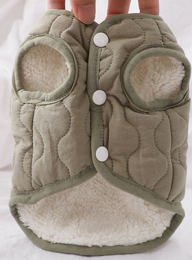 狗狗衣服冬季保暖比熊小奶狗可牵引深绿色加绒棉背心两脚按扣冬装