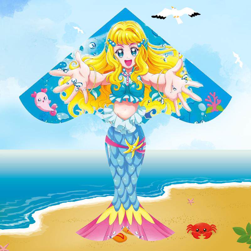 风筝自动收线器美人鱼风筝儿童线盘带线卡通微风易飞小孩大人专用