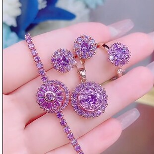 时来运转项链女戒指耳环旋转设计套装 不掉色锁骨饰品女潮 新款 法式