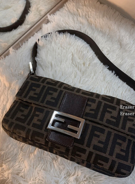 老花法棍包中古帆布手提单肩腋下女包高级感复古百搭斜挎小方包