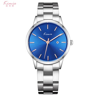 金米欧女装手表宝石蓝时尚女表实心钢带手表简约防水高级轻奢腕表