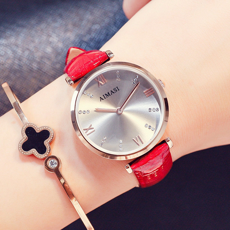 爱玛斯潮流韩版轻奢新款女士镶钻石英带抖音同款网红学生潮腕表