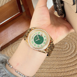 米莉莎鎏金岁月星期日历镶钻设计夜光韩版女士时尚金迪豹纹女手表