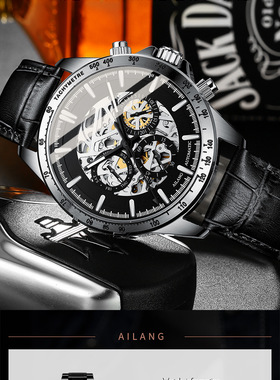 AILANG进口机芯镂空精钢多功能全自动机械表潮流时尚夜光防水男表