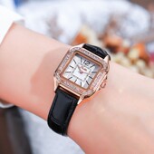 诗高迪新款 防水韩版 女士手表女ins方形黑色皮带时尚 镶钻潮流个性