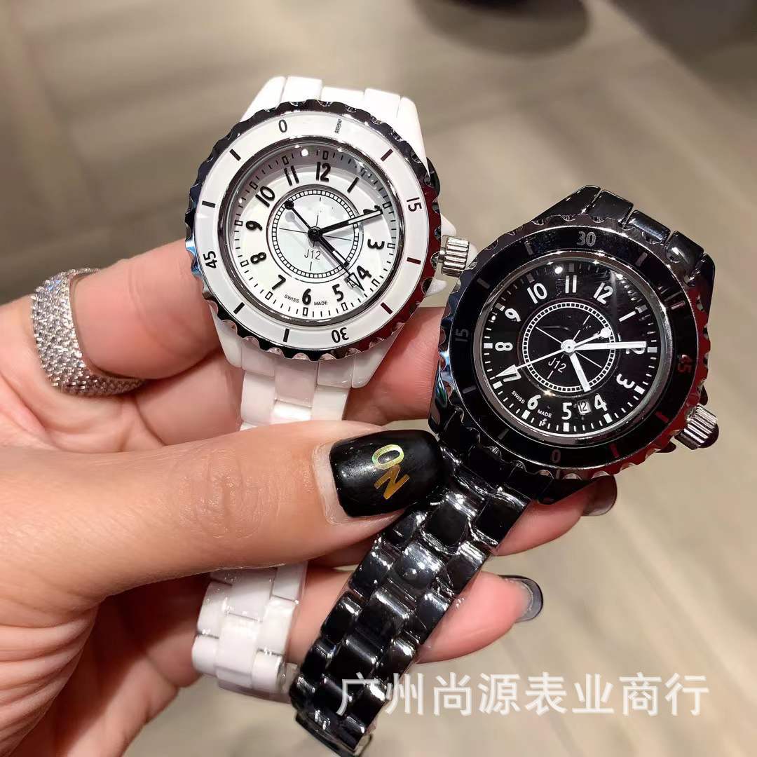 高級(jí)輕奢韓版香家J12陶瓷男女款情侶鋼帶石英防水石英表手表