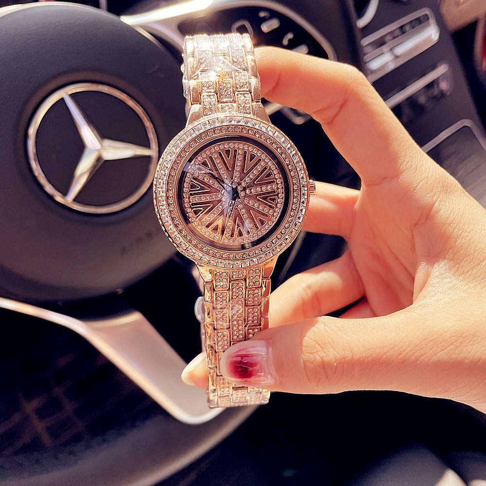 网红款新款正品手表女士时尚满钻钢带时来运转石英表防水潮流腕表