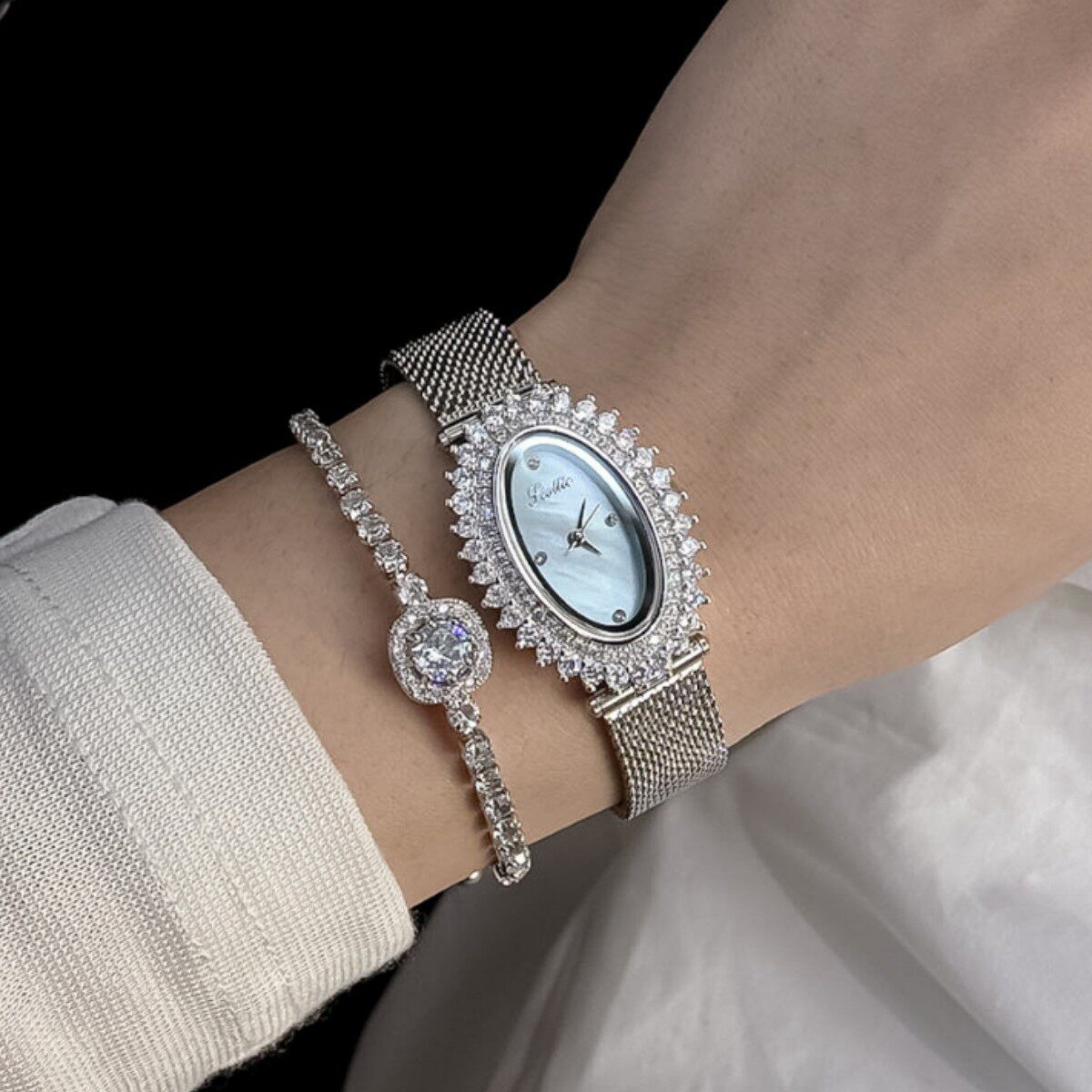 诗高迪麦穗椭圆形天然贝母面小众时尚百搭石英女士直播韩版腕表