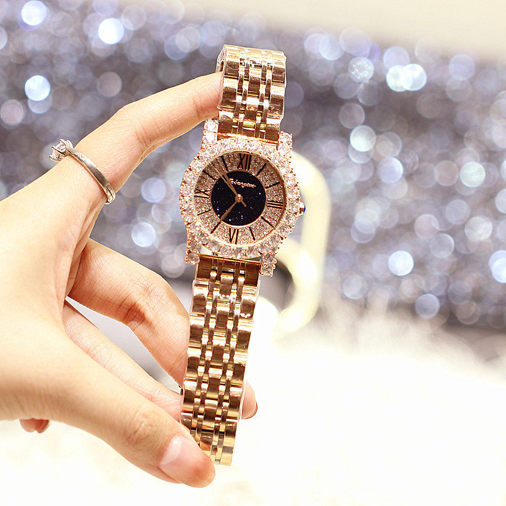 满钻时尚品质铜壳新款正品女士手表铜壳罗马镶钻闪耀腕表