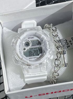 学生党初高中生冰川白色少女韩版独角兽ins风高颜值运动电子表