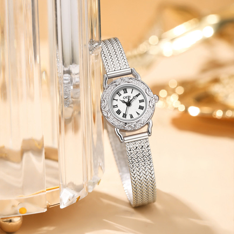 歌迪复古浮雕小巧精致小众小金时尚表女士韩版潮流麦穗带石英手表