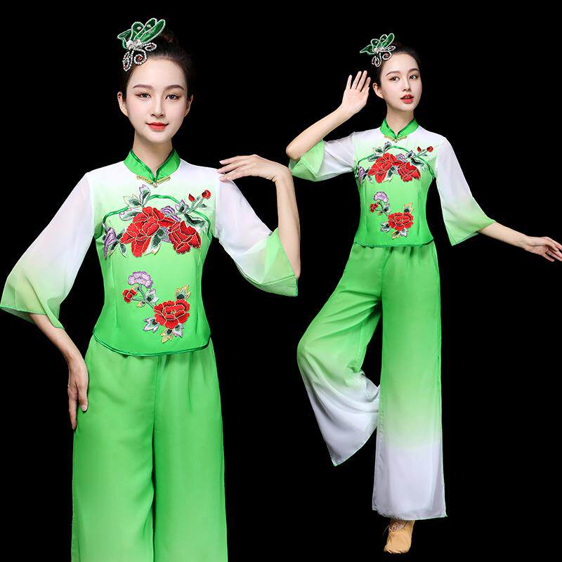 新款秧歌服女新款套装中老年扇子舞蹈演出服腰鼓队广场舞服装跳舞