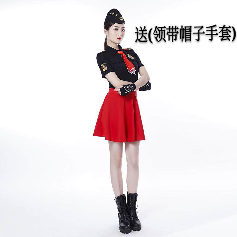 新款水兵舞短袖套装女夏季T恤翻领上衣全新臂章广场舞演出服纯棉