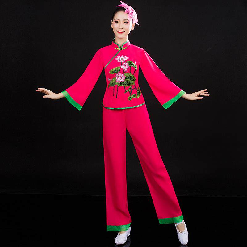 新款秧歌服广场舞套装新款中老年腰鼓舞蹈演出服装古典扇子舞表演