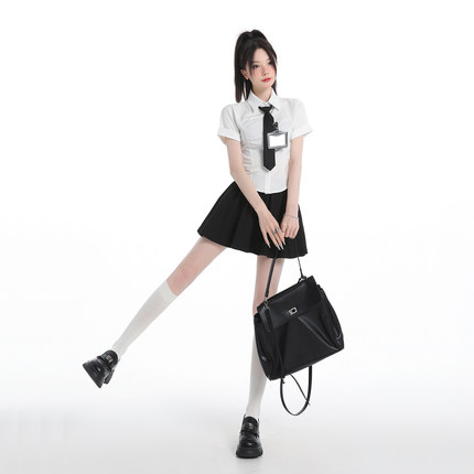 JK制服纯欲辣妹白色衬衫百褶裙女夏季学院风辣妹甜酷套装连衣裙