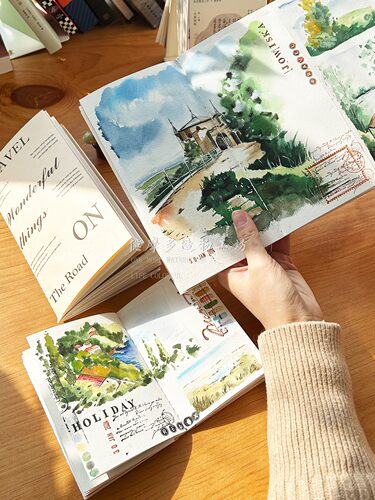 亿摩多TN旅行手帐本四折内页纸水彩纸内芯活页纸钢笔淡彩手账三折