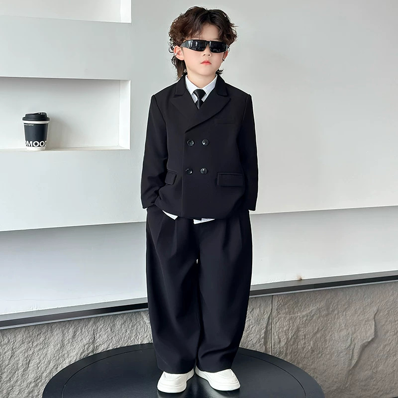 儿童西装套装春秋新款2026男童主持人演出服花童礼服男孩休闲西服