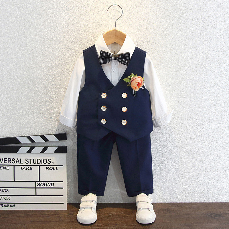 儿童礼服男童西装套装帅气英伦风男宝周岁生日宴会西服花童演出服