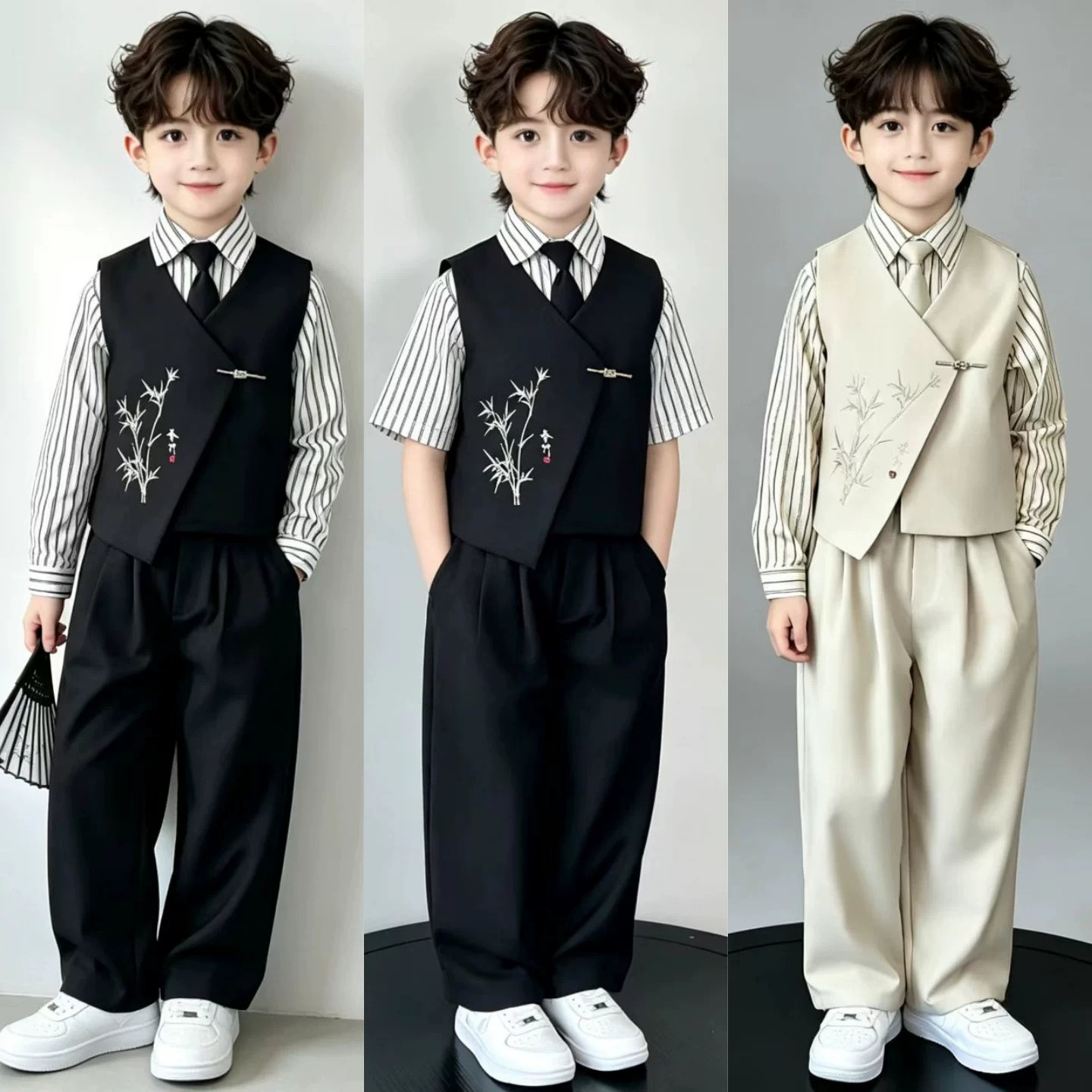 儿童新中式主持人小西装套装男孩十岁生日衣服花童婚礼服装中山装
