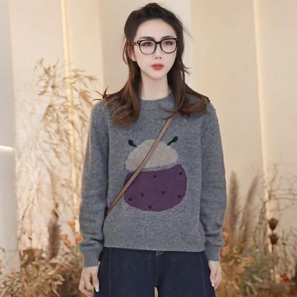 慵懒高级感短款灰色毛衣女款2025新款宽松超好看内搭针织上衣春装
