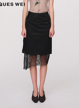 JACQUES WEI 设计师官方店2024SS春夏新款黑色拼接镂空半裙