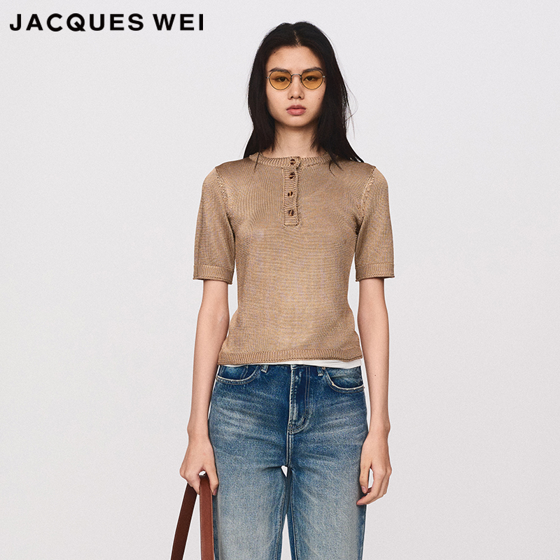 JACQUES WEI 设计师官方店2024SS春夏新款卡其棕针织衫短袖背心
