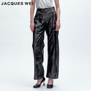 皮裤 JACQUES 深色复古做旧棕色女款 2025年秋冬新款 WEI