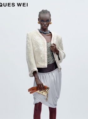 JACQUES WEI 2025秋冬系列新款灰色手工刺绣钉珠短外套