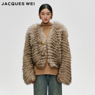 棕色鱼骨纹长毛短款 设计师官方店2024AW秋冬新款 皮草 WEI JACQUES