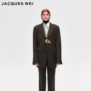 深棕昙花扣羊毛西装 设计师官方店2024AW秋冬新款 外套 WEI JACQUES