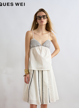 JACQUES WEI 2025夏季新款时尚高级坠感白色线条胸衣吊带上衣女