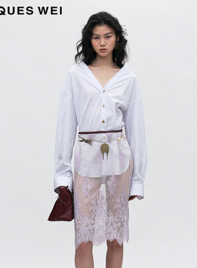 JACQUES WEI 2025新款简约休闲白色条纹落肩衬衫上衣女