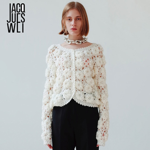 手工立体玫瑰花朵勾花镂空马海毛开衫 易梦玲同款 毛衣 WEI JACQUES