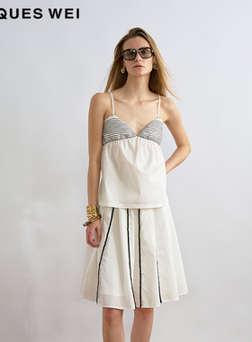 JACQUES WEI 2025夏季新款PF银标系列白色手工钉珠花苞半身裙