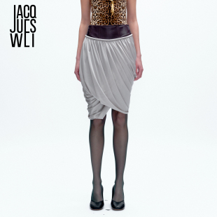 羊皮银灰色拼接修身 2025秋冬新款 显瘦垂感半身裙子女 WEI JACQUES