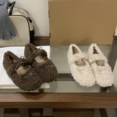 羊羔毛加绒保暖豆豆棉鞋 甜美蝴蝶结厚底毛毛鞋 女冬外穿2025年新款