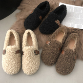 懒人一脚蹬厚底毛毛鞋 女冬加绒棉鞋 女外穿2025年新款 仙女风豆豆鞋