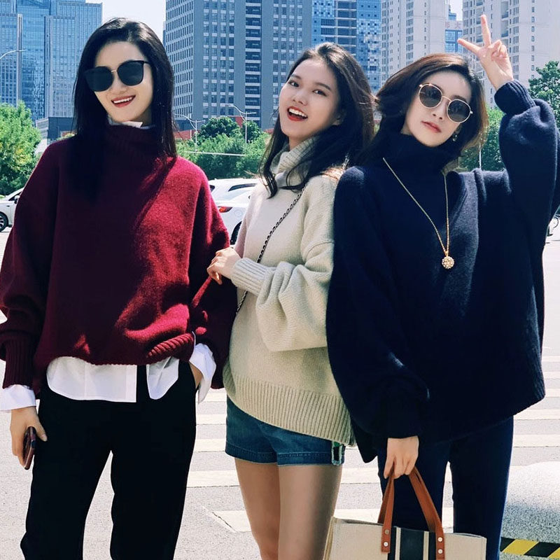 阿瑪施旗舰店高领打底衫2020秋冬新款纯色直筒羊绒针织衫女装毛衣