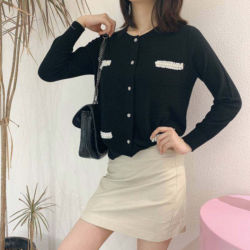 阿瑪施女装旗舰店官网2020早秋款羊毛小香风针织开衫时尚百搭上衣