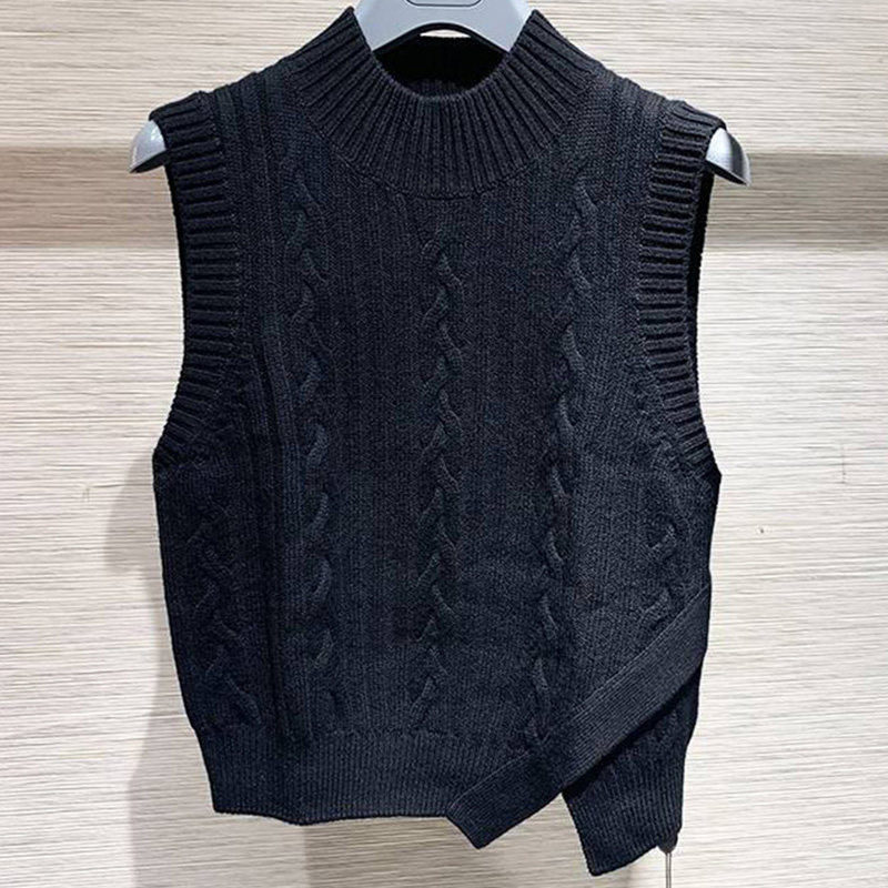 阿瑪施旗舰店官网2020秋冬新款女装圆领无袖外穿针织羊毛背心马甲