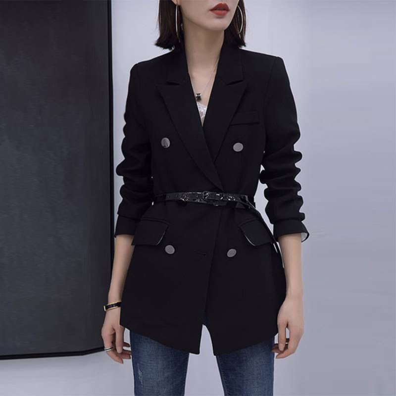 阿瑪施女装旗舰店官网2020秋冬新款双排扣腰带西装收腰休闲外套女