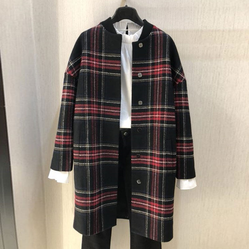 阿瑪施旗舰店官网百搭风衣外套2020秋冬新款格子中长款羊毛呢大衣